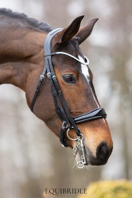 Equibridle stang en trens hoofdstel Romance - zwart lak